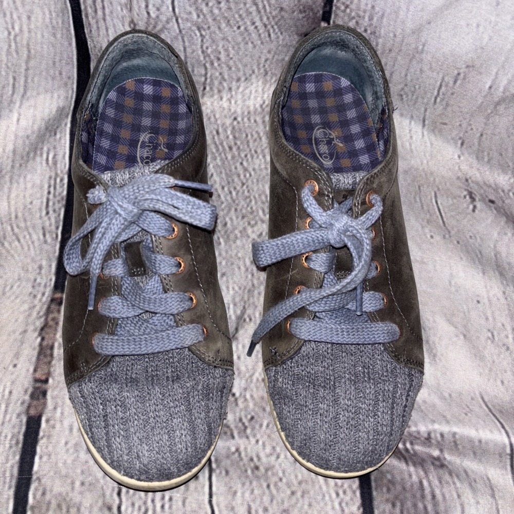 Chaco Ionia Lace Up Sneaker Women's Size 8.5 Leather Blue Denim Gray J106732